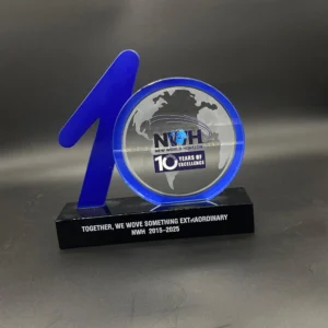 Customized 10th Anniversary  crystal Trophy
