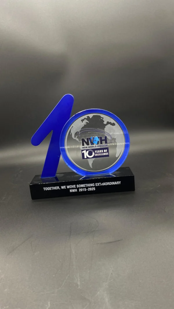 Customized 10th Anniversary  crystal Trophy