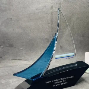 Uniquely crafted crystal  trophy boat shaped